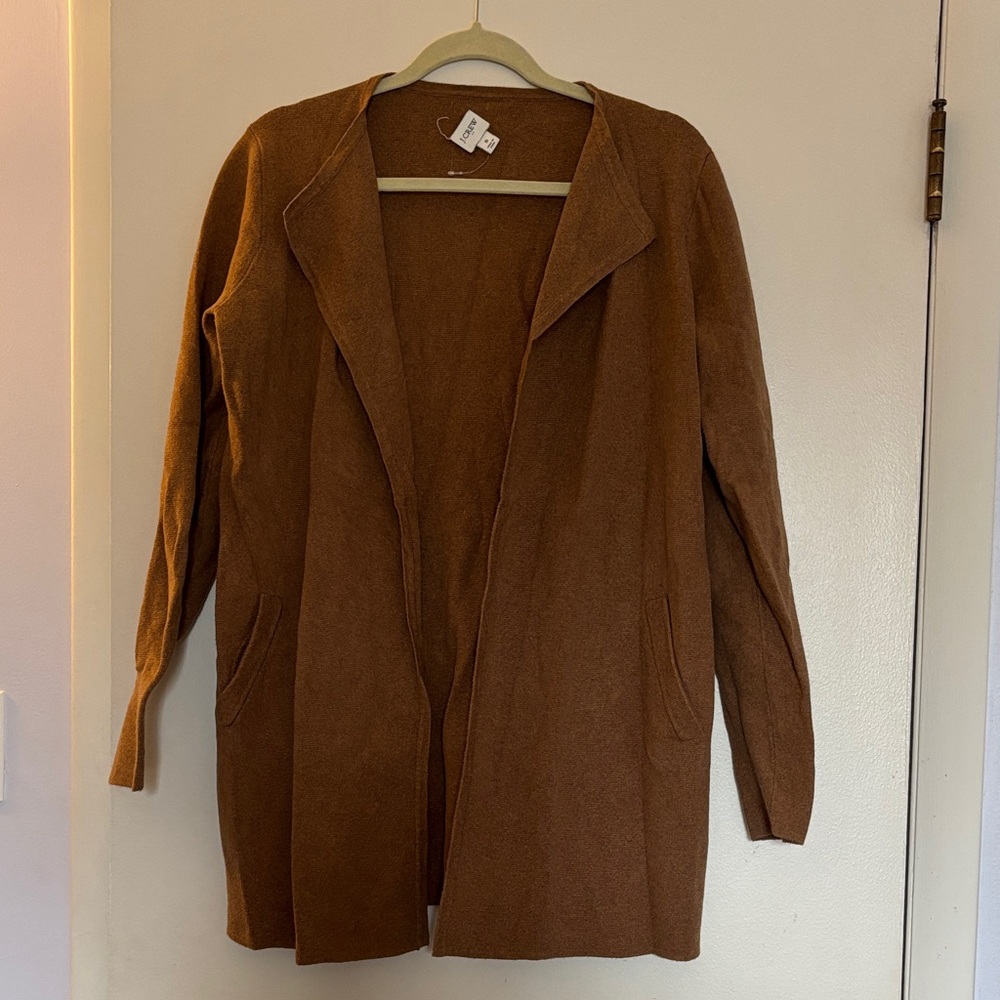 J. Crew Open-Front Long Cardigan in Warm Brown